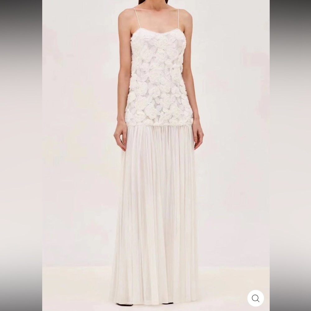 White/ Off White Floral Appliqué Maxi Dress